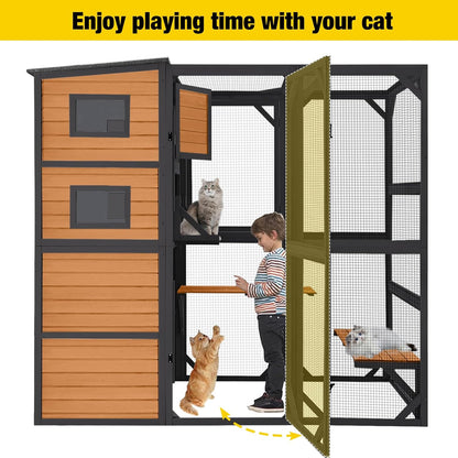 Aivituvin Large Cat Catio, 4 Tiers, Weatherproof Roof, 70 In.H x 77 In.L