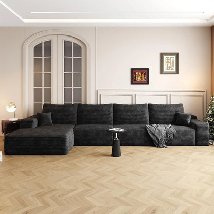 135 In. Oversized Compressed Sectional Sofa- 33D High-Density Foam Cloud Couch With Deep Seat- Minimalist 3-Piece Corduroy Upholstered Boneless
