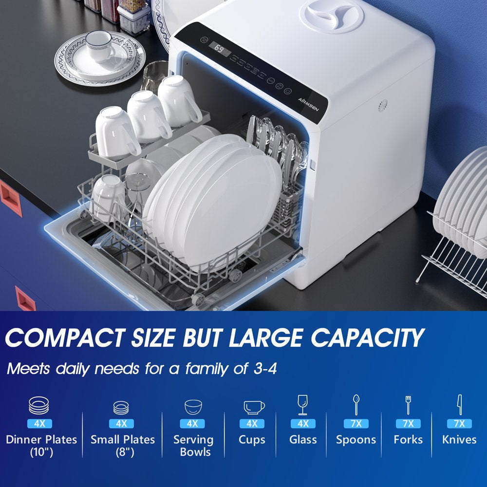 Portable Countertop Dishwasher With 5-Liter Built-In Water Tank And Air-Dry Function 5 Washing Programs