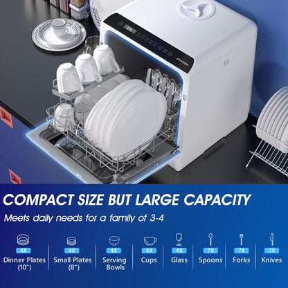Portable Countertop Dishwasher With 5-Liter Built-In Water Tank And Air-Dry Function 5 Washing Programs