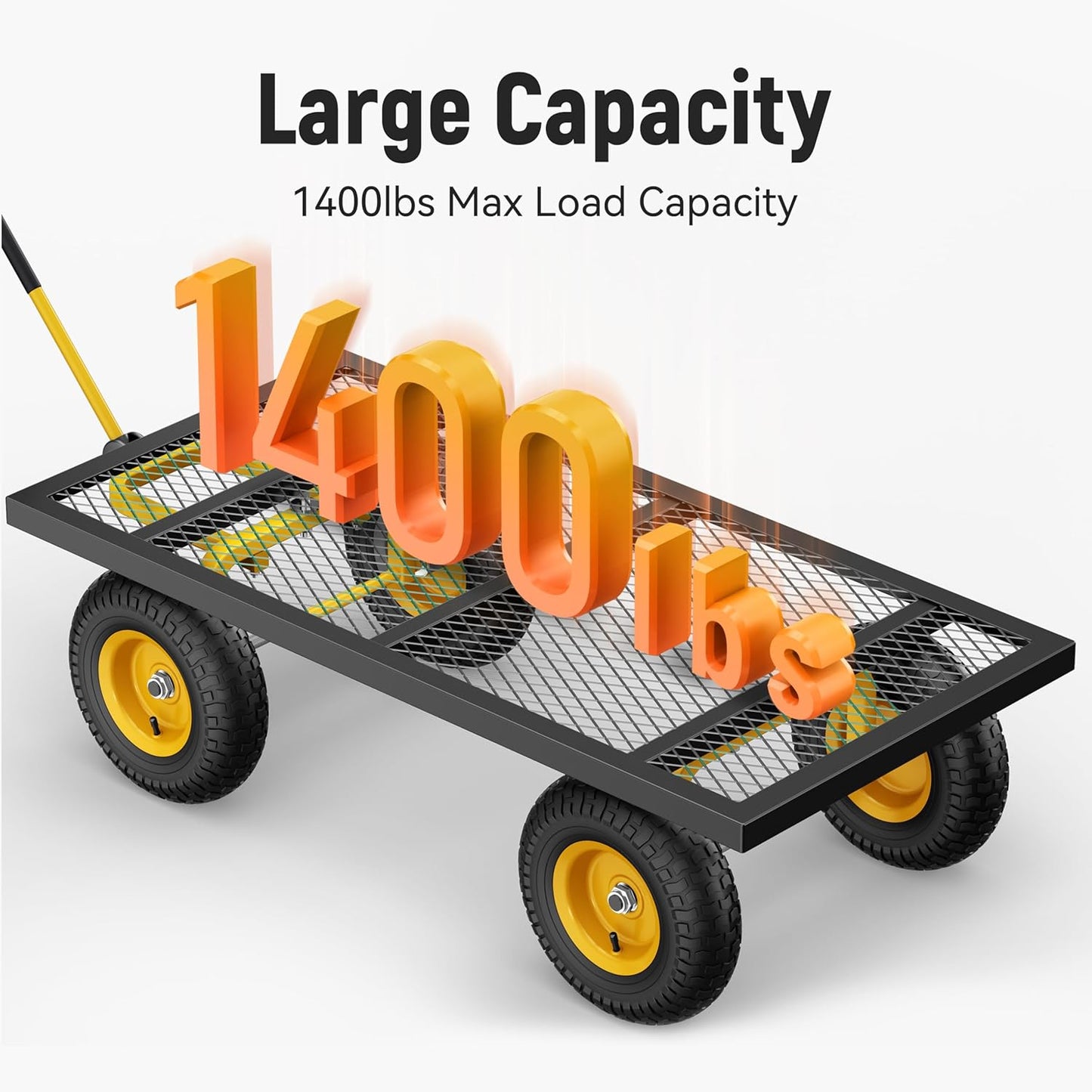 Steel Garden Cart 2-in-1 1400 Lbs Heavy Duty Utility Wagon With Removable Mesh Sides To Convert Into Flatbed 240 U-Turn 13 In. Pneumatic Tires