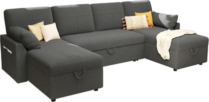VanAcc Sofa Bed, Sleeper Sofa With Storage Chaise 2-in-1 Pull Out Couch Living Room