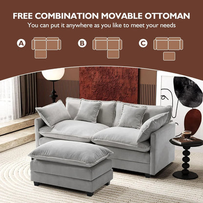 111.4 In. L-Shaped Modern Sofa Modular Cloud Sofa Ottoman 4-Seater Chenille Deep Seat Sofa