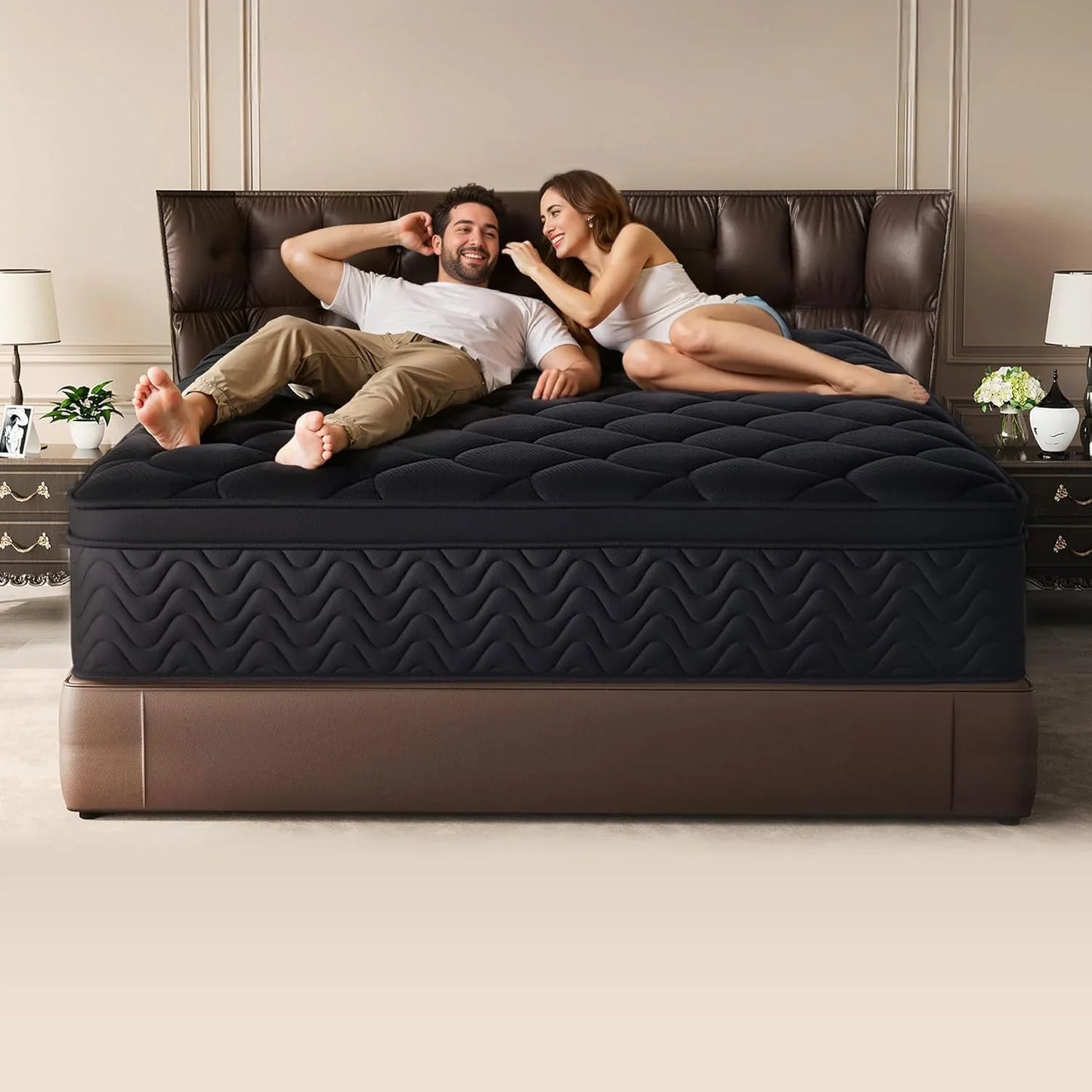 Premium 12 In. King Mattress- Black Diamond Quilted, Individual Pocket Spring And Memory Foam Top, Cooling And Pressure Relief, Bed In A Box