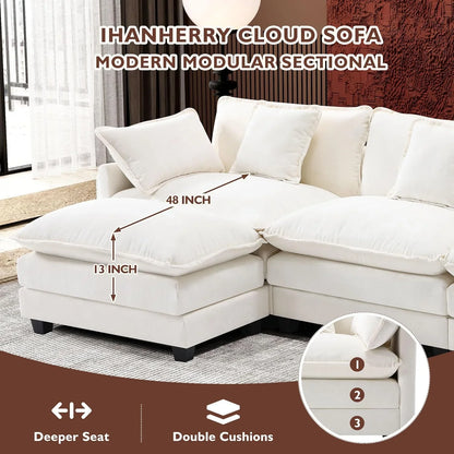 111.4 In. L-Shaped Modern Sofa Modular Cloud Sofa Ottoman 4-Seater Chenille Deep Seat Sofa