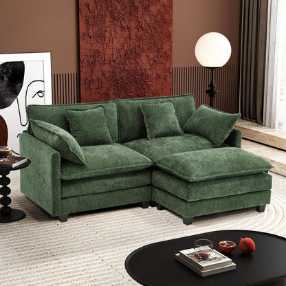 111.4 In. L-Shaped Modern Sofa Modular Cloud Sofa Ottoman 4-Seater Chenille Deep Seat Sofa