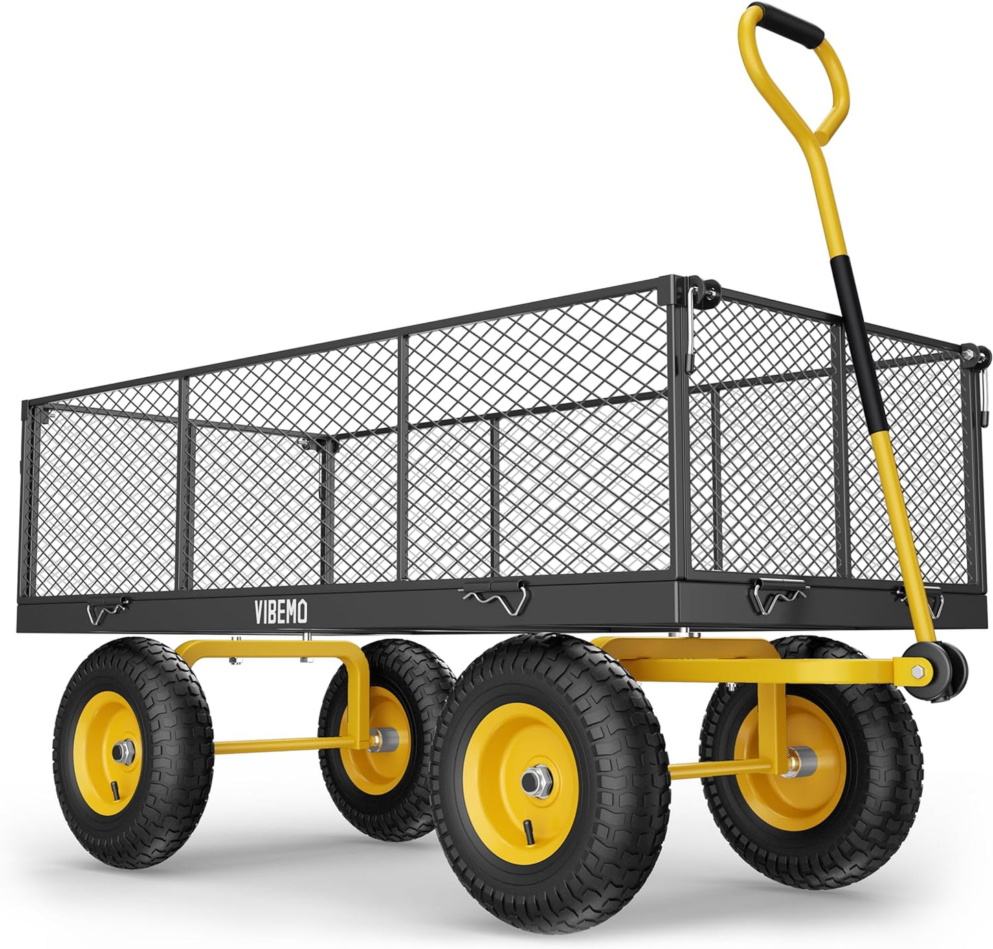 Steel Garden Cart 2-in-1 1400 Lbs Heavy Duty Utility Wagon With Removable Mesh Sides To Convert Into Flatbed 240 U-Turn 13 In. Pneumatic Tires