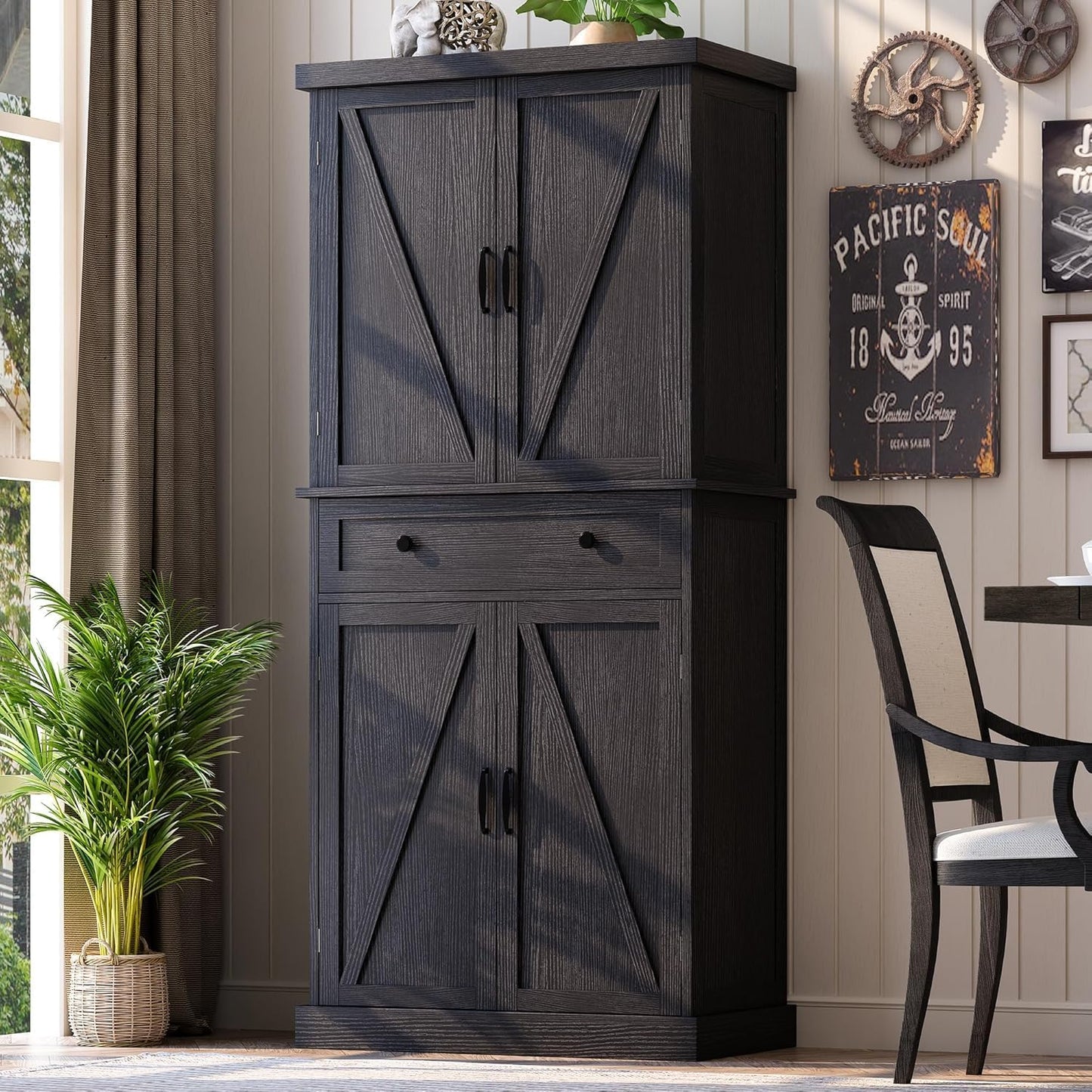 47 Pantry Cabinet, Kitchen Pantry Storage Cabinet With Doors And Adjustable Shelves