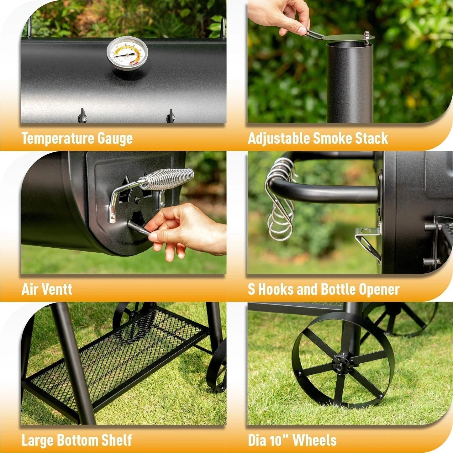 941 Sq. In. Overlarge Bbq Charcoal Grill With Offset Smoker, Black
