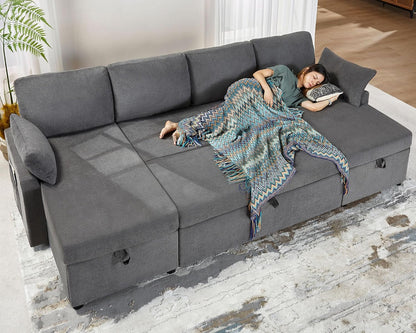 VanAcc Sofa Bed, Sleeper Sofa With Storage Chaise 2-in-1 Pull Out Couch Living Room