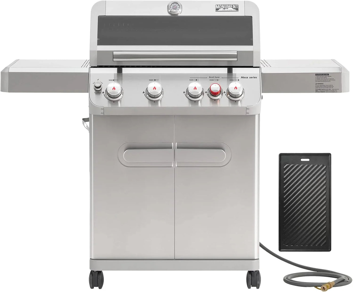Monument Grills 4 Plus 1 Burner Natural Gas Grill With Natural Gas Hose, 50,000 BTU Stainless