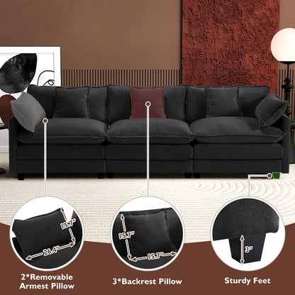 111.4 In. L-Shaped Modern Sofa Modular Cloud Sofa Ottoman 4-Seater Chenille Deep Seat Sofa