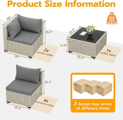 Udpatio Outdoor Patio Furniture Set 7-Piece PE Wicker Sectional Sofa Outdoor Conversation Set