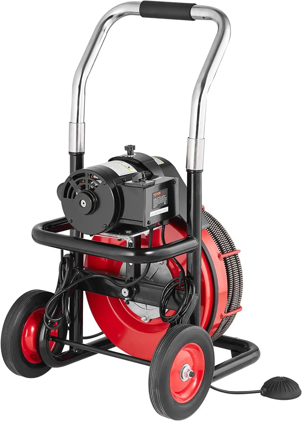 Drain Cleaner Machine 100 Ft. x 1/2 In, Auto Feed Sewer Snake Auger On Wheels