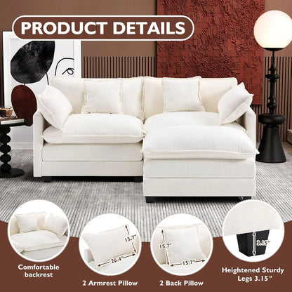 111.4 In. L-Shaped Modern Sofa Modular Cloud Sofa Ottoman 4-Seater Chenille Deep Seat Sofa