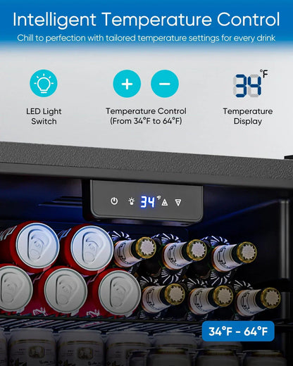 Beverage Refrigerator Cooler 126 Can Mini Fridge Glass Door For Drinks Soda Beer Wine Refrigerator