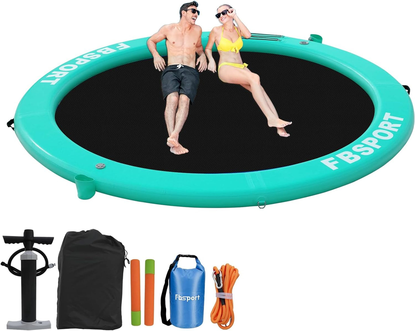Inflatable Dock Floating Platform 8 Ft. Inflatable Water Hammock Floating Deck For Lake With Cupholder Round Floating Ring Float Ring Pool Float