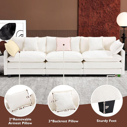 111.4 In. L-Shaped Modern Sofa Modular Cloud Sofa Ottoman 4-Seater Chenille Deep Seat Sofa