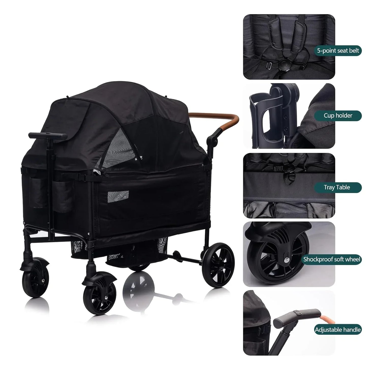 Wagon Stroller For 2 Kids And Cargo-Travel Stroller Push-Pull Double Wagon Lightweight Folding Stroller For Newborn And Toddler With 5-Point