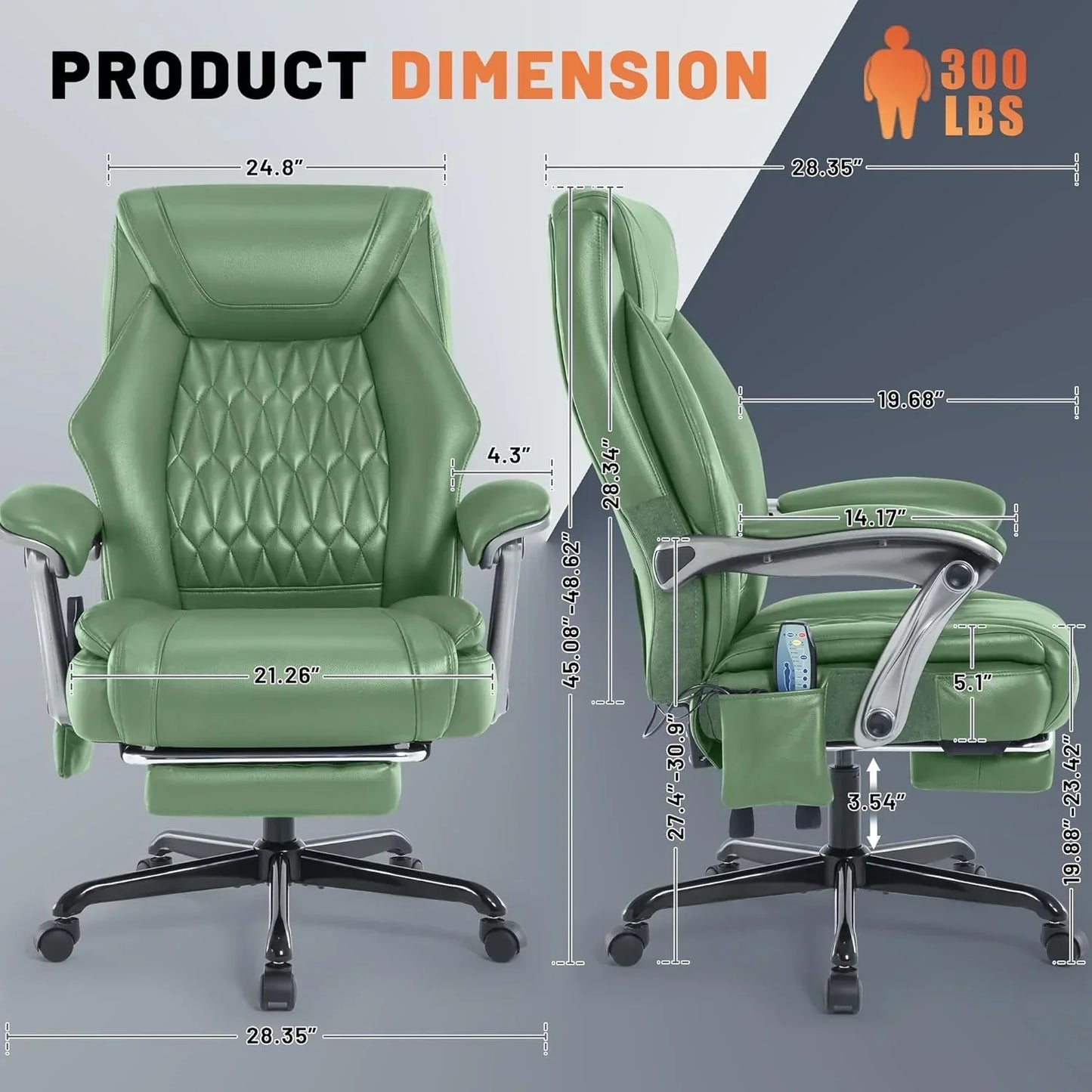Massage Office Chair With Heating And Footrest Ergonomic Executive Reclining Office Chair