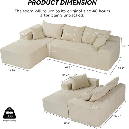 Cloud Sectional Couch With L-Shape Chaise, Modern Modular Sofa With Deep Seat, Upholstered Couches For Living Room Bedroom, No Assembly Required