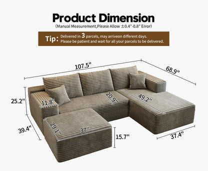 107.5 In. Cloud Modular Sectional Sofa Couch With L-Shape Chaise, Modern Minimalist Upholstered Couches For Living Room Bedroom