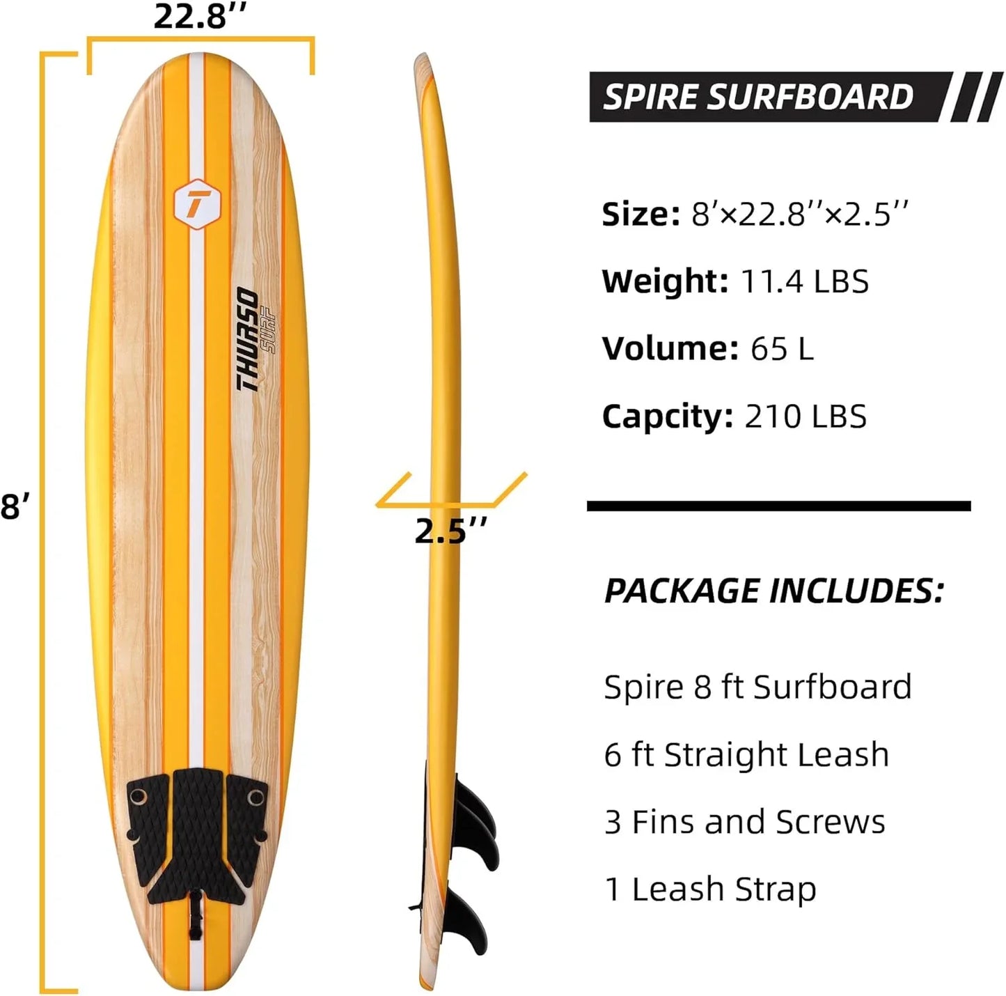 Thurso Surf 7/8 Ft. Soft Top Foam Beginner Surfboard For Adults And Kids Perfect Longboard For Surfing Beach Fun And Water Sports Lightweight