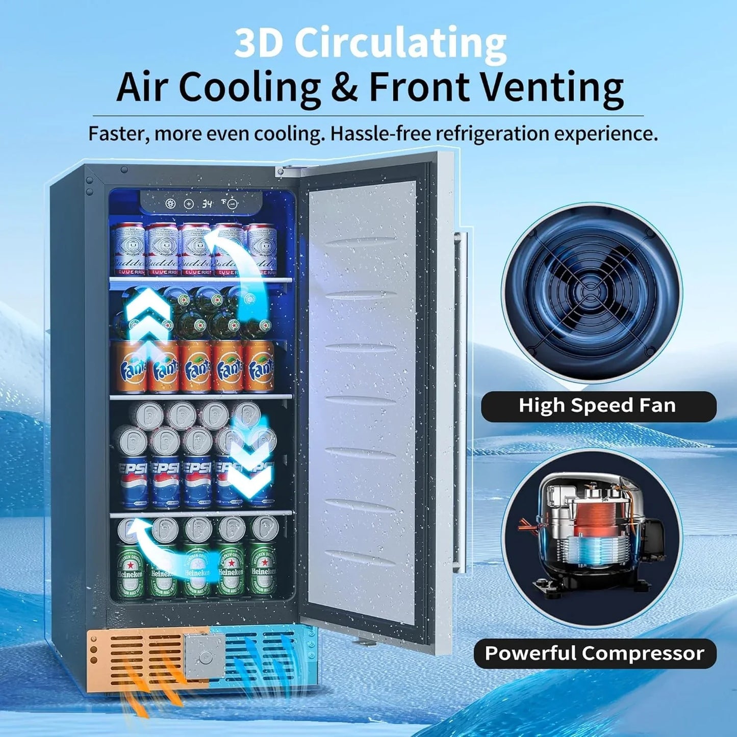 Beverage Refrigerator Cooler- 126 Can Mini Fridge Glass Door For Drinks Soda Beer Wine- Small Refrigerator For Office Bedroom Home Bar
