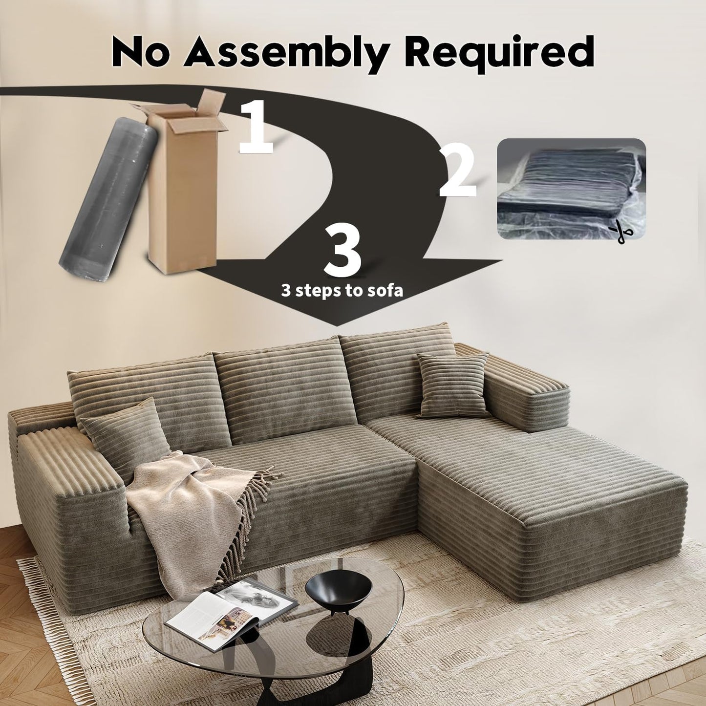 107.5 In. Cloud Modular Sectional Sofa Couch With L-Shape Chaise, Modern Minimalist Upholstered Couches For Living Room Bedroom