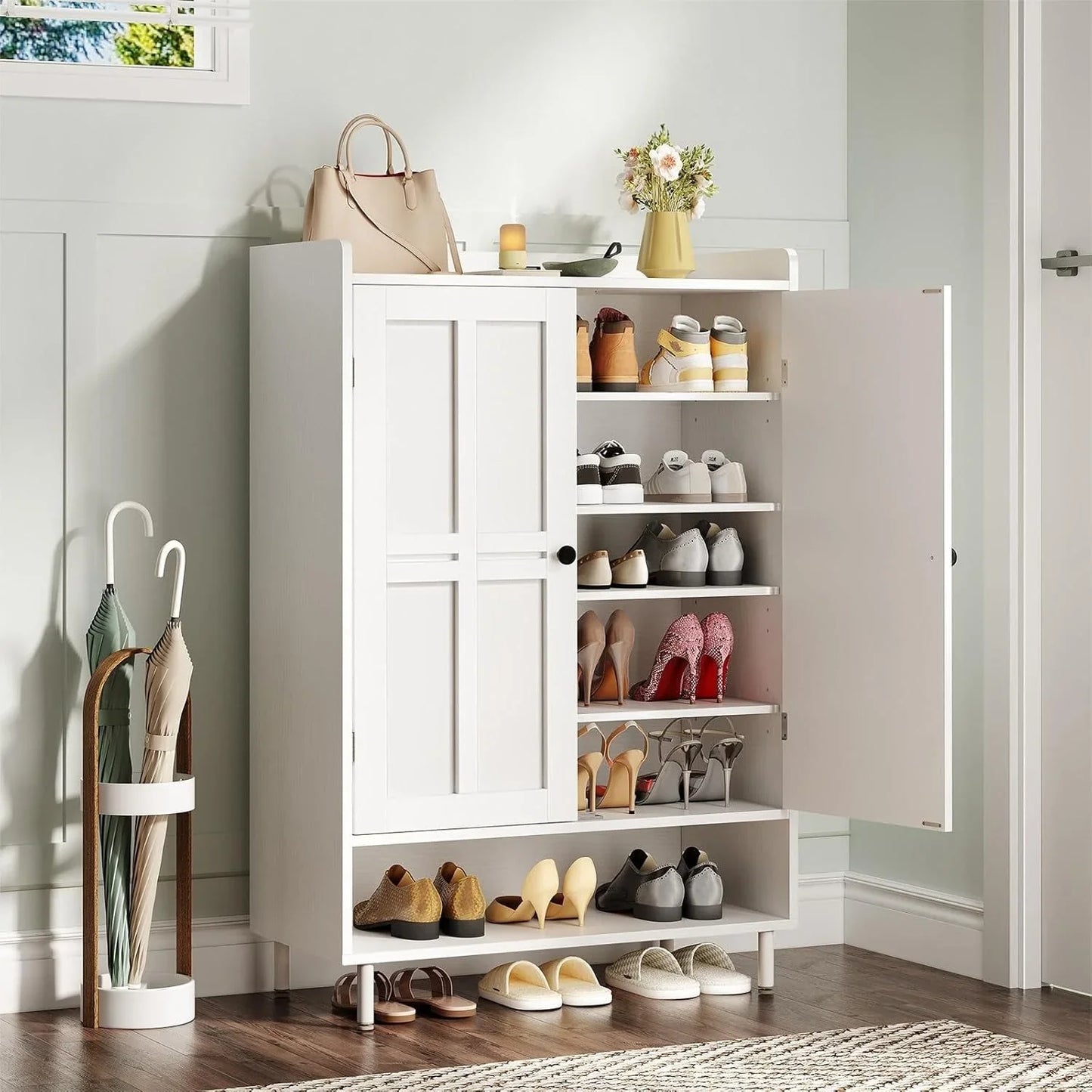 Onbrill Shoe Storage Cabinet With Cross Molding Doors, 6-Tier Farmhouse Shoe Cabinet