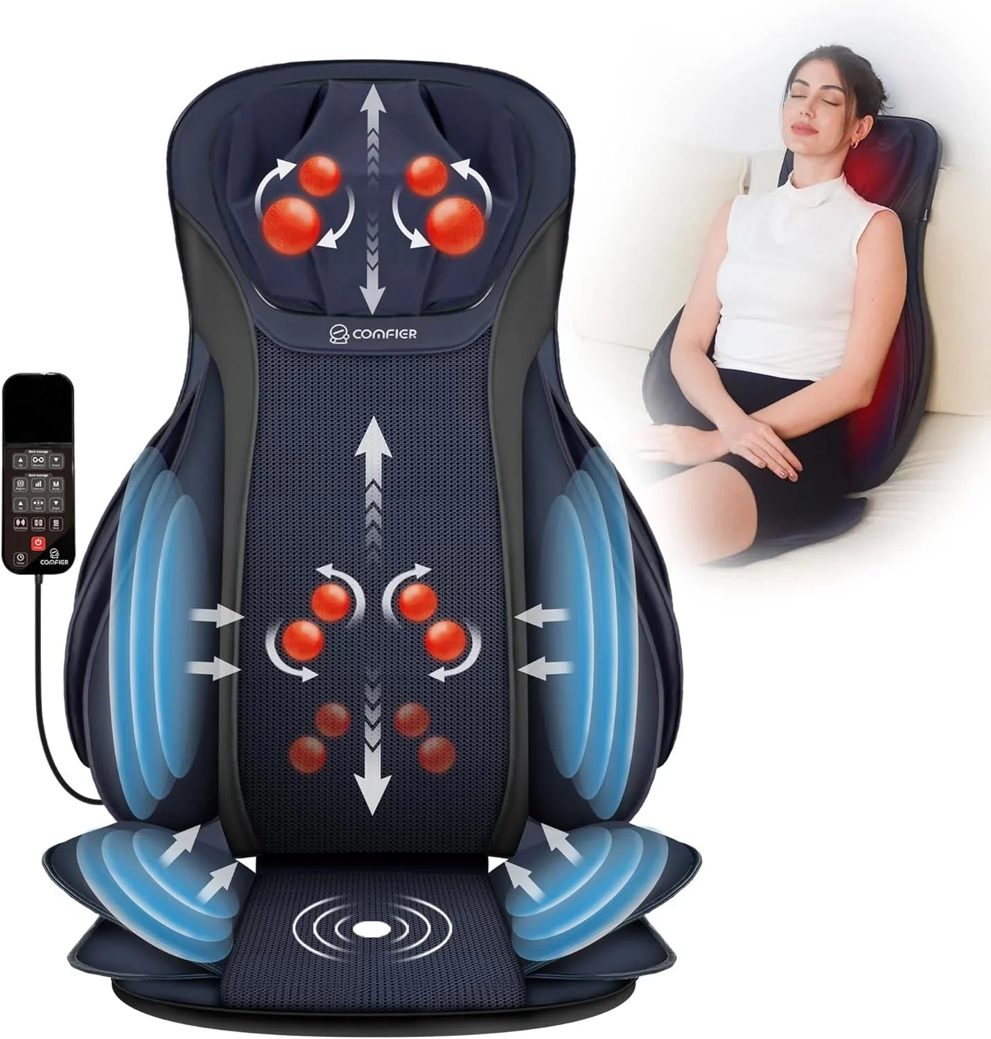 Comfier Massager Chair With Heat Shiatsu Neck Back Massager Portable With Compress And Rolling Massage Chair Pad For Full Back Neck And