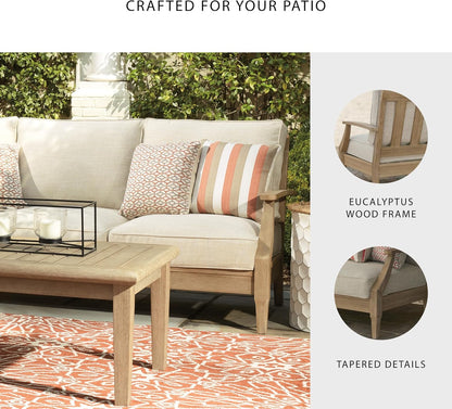 Signature Design By Ashley Clare View Coastal Outdoor Patio Eucalyptus Sofa With Cushions, Beige