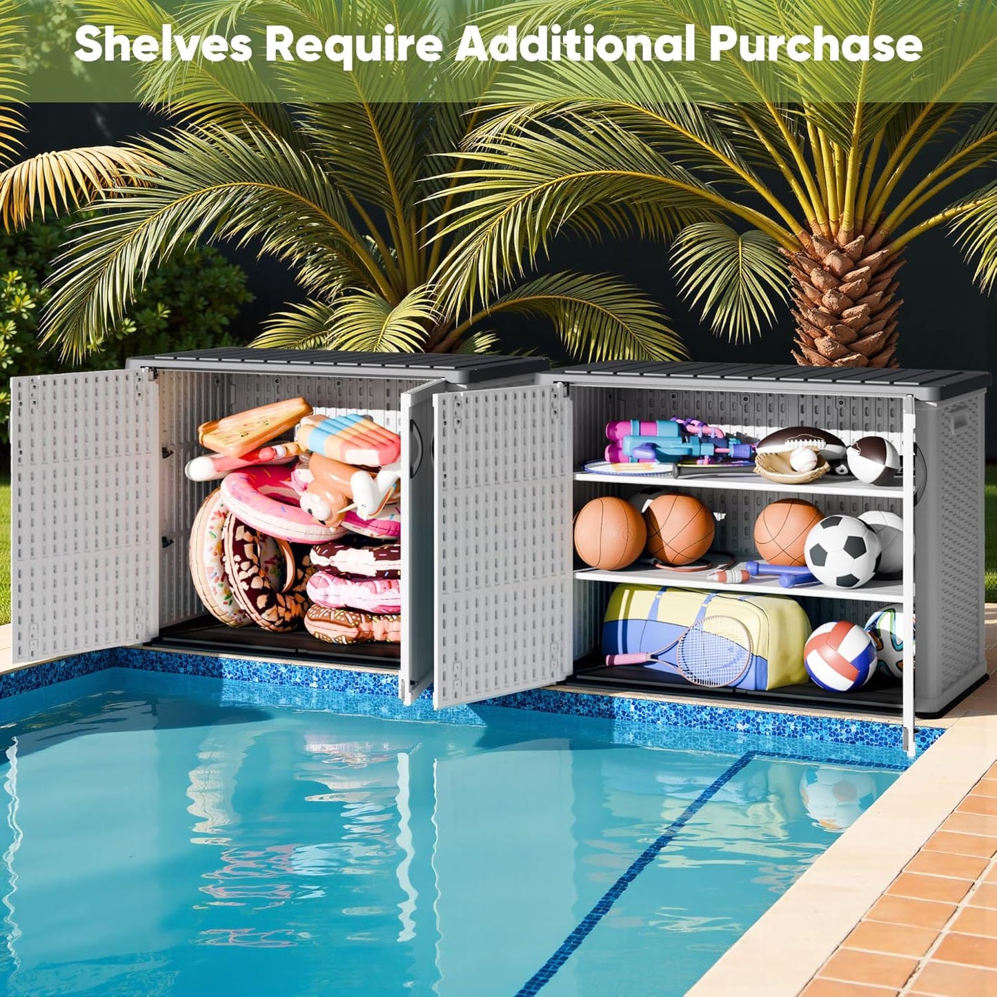 Devoko Outdoor Storage Cabinet 26 Cu. Ft. With Lockable Doors, Horizontal Storage Shed Waterproof Patio Tools Storage Box For Sofa Cushions