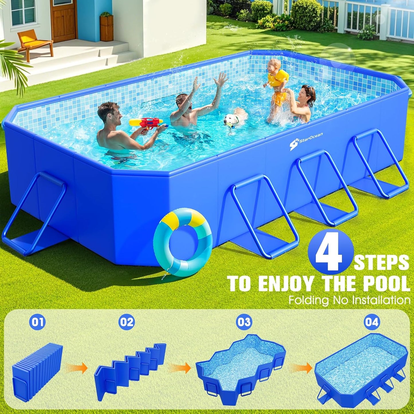 Foldable Pool, Large Non-Inflatable Swimming Pool For Kids, Adult Collapsible Pools Hard Plastic Shell, Oversized Thickened