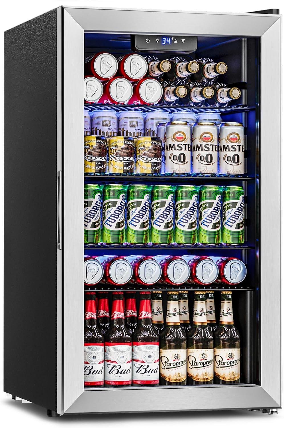 Beverage Refrigerator Cooler- 126 Can Mini Fridge Glass Door For Drinks Soda Beer Wine- Small Refrigerator For Office Bedroom Home Bar