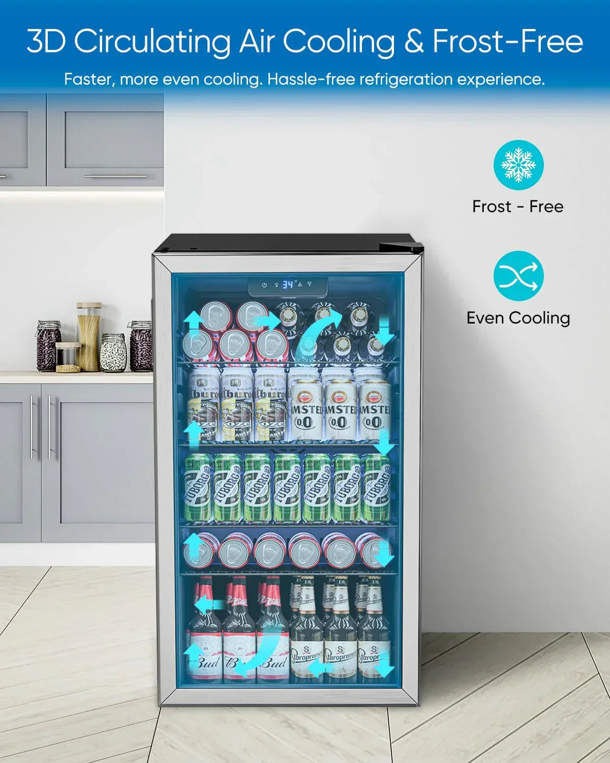 Beverage Refrigerator Cooler 126 Can Mini Fridge Glass Door For Drinks Soda Beer Wine Refrigerator