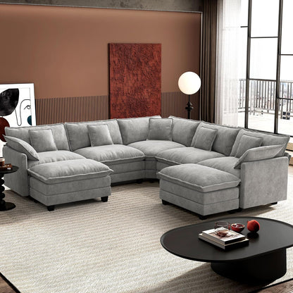 Ihanherry 146 In. U-Shaped Modern Sofa Modular Sectional Cloud Couch With 2 Ottoman