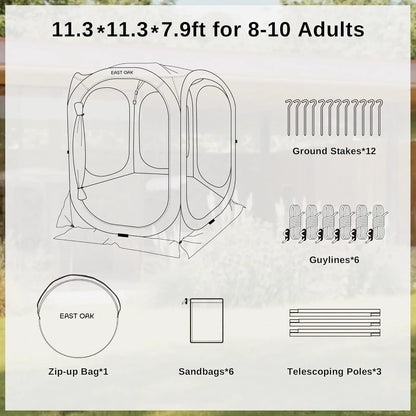 East Oak Screen House Tent Pop-Up, Portable Screen Room Canopy Instant Screen Tent 10 x 10 Ft. With Carry Bag For Patio, Backyard