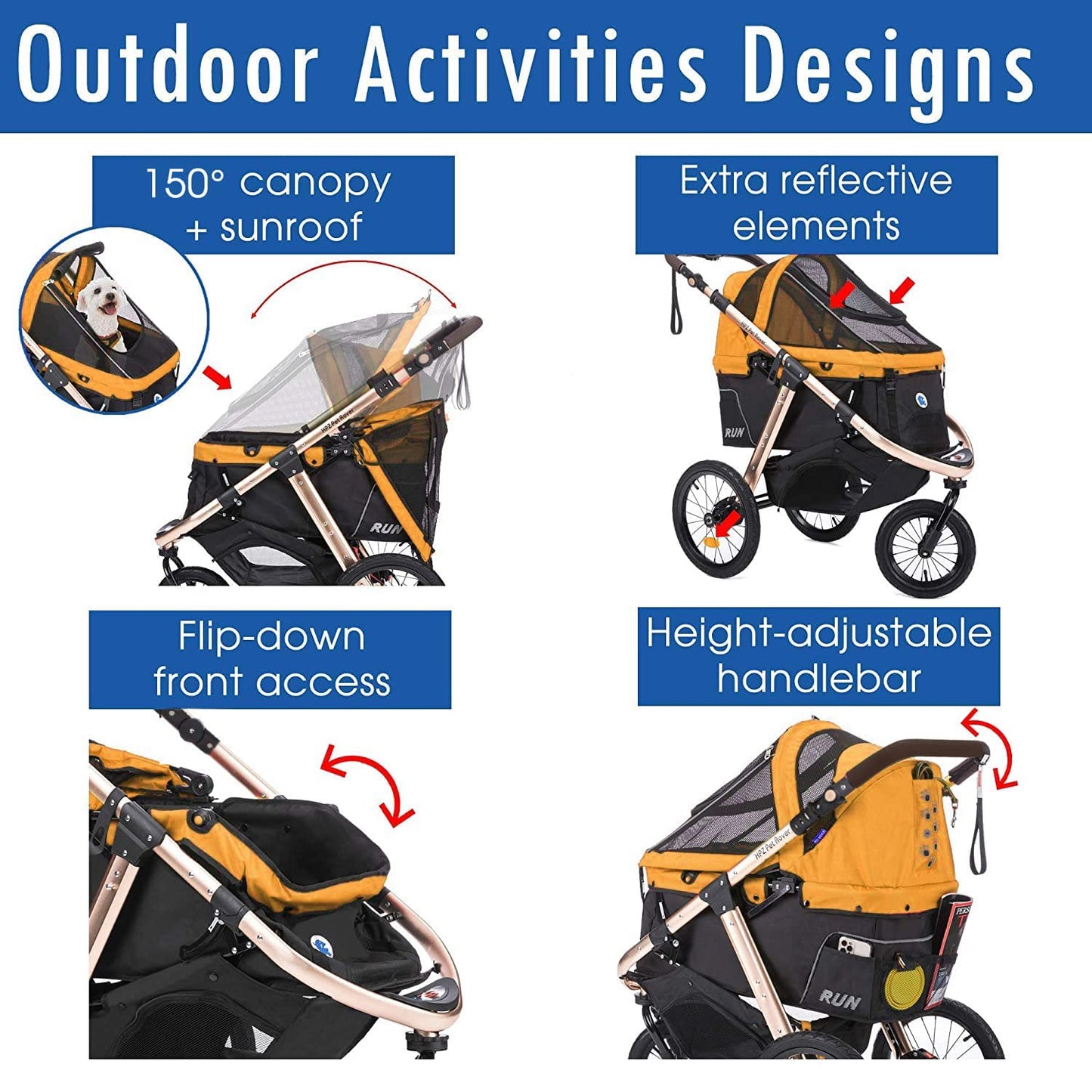 Jogging Sports Stroller With Comfort Rubber Wheels/Zipper-Less Entry/1-Hand Quick Fold/Aluminum Frame For Small/Medium Dogs Cats And Pets, Green Camo