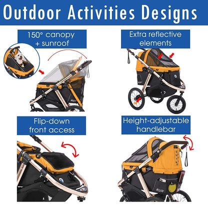 Jogging Sports Stroller With Comfort Rubber Wheels/Zipper-Less Entry/1-Hand Quick Fold/Aluminum Frame For Small/Medium Dogs Cats And Pets, Green Camo