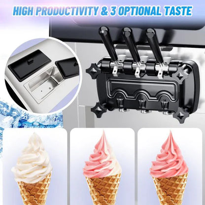 2200W Commercial Ice Cream Machine, 3 Flavor Soft Serve Ice Cream Machine, 5.3-7.4 Gal/Hr, With LCD Touch Screen, Automatic Cleaning