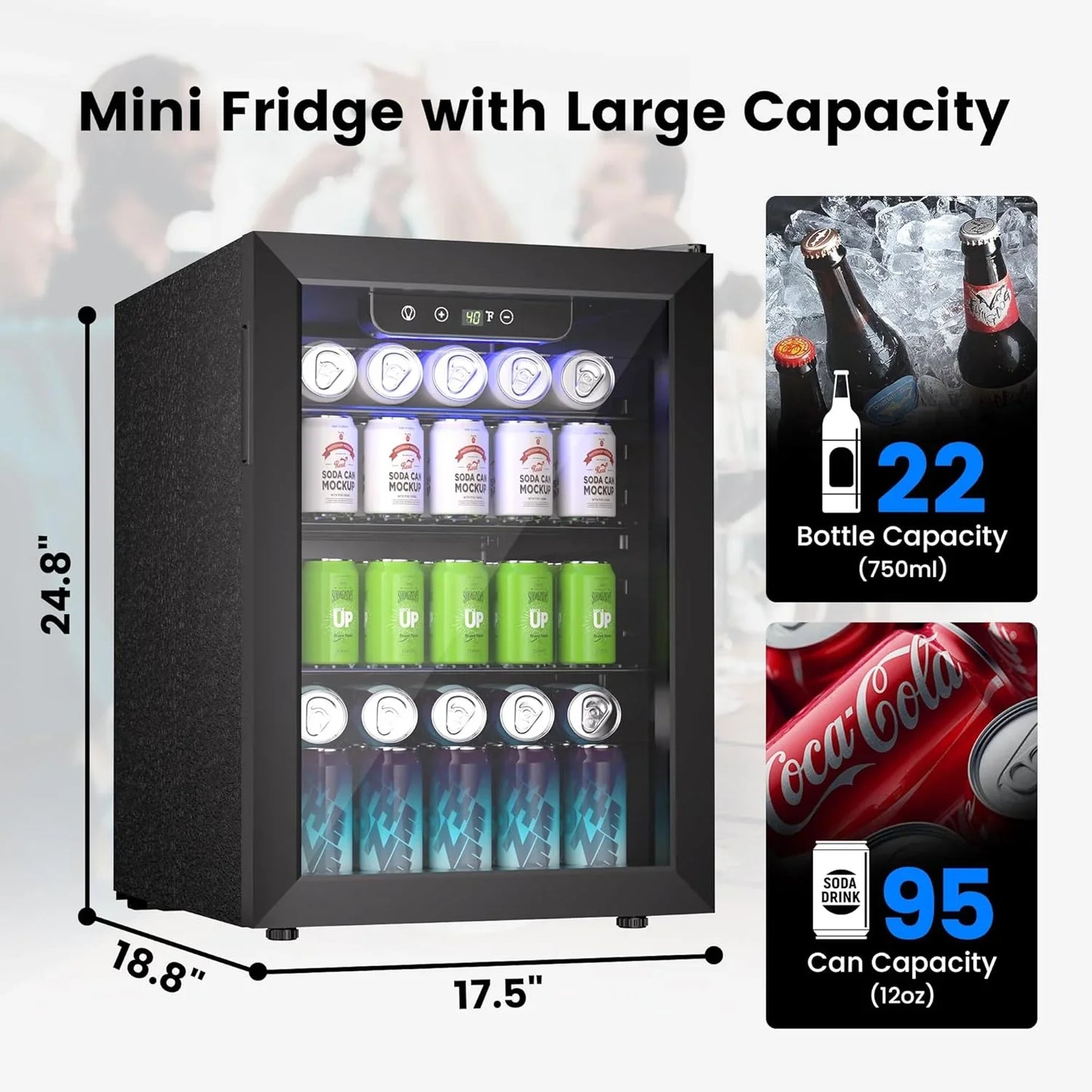 Beverage Refrigerator Cooler- 126 Can Mini Fridge Glass Door For Drinks Soda Beer Wine- Small Refrigerator For Office Bedroom Home Bar