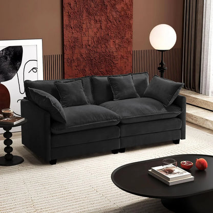 111.4 In. L-Shaped Modern Sofa Modular Cloud Sofa Ottoman 4-Seater Chenille Deep Seat Sofa
