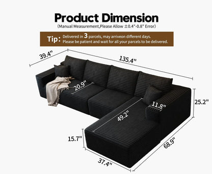 107.5 In. Cloud Modular Sectional Sofa Couch With L-Shape Chaise, Modern Minimalist Upholstered Couches For Living Room Bedroom