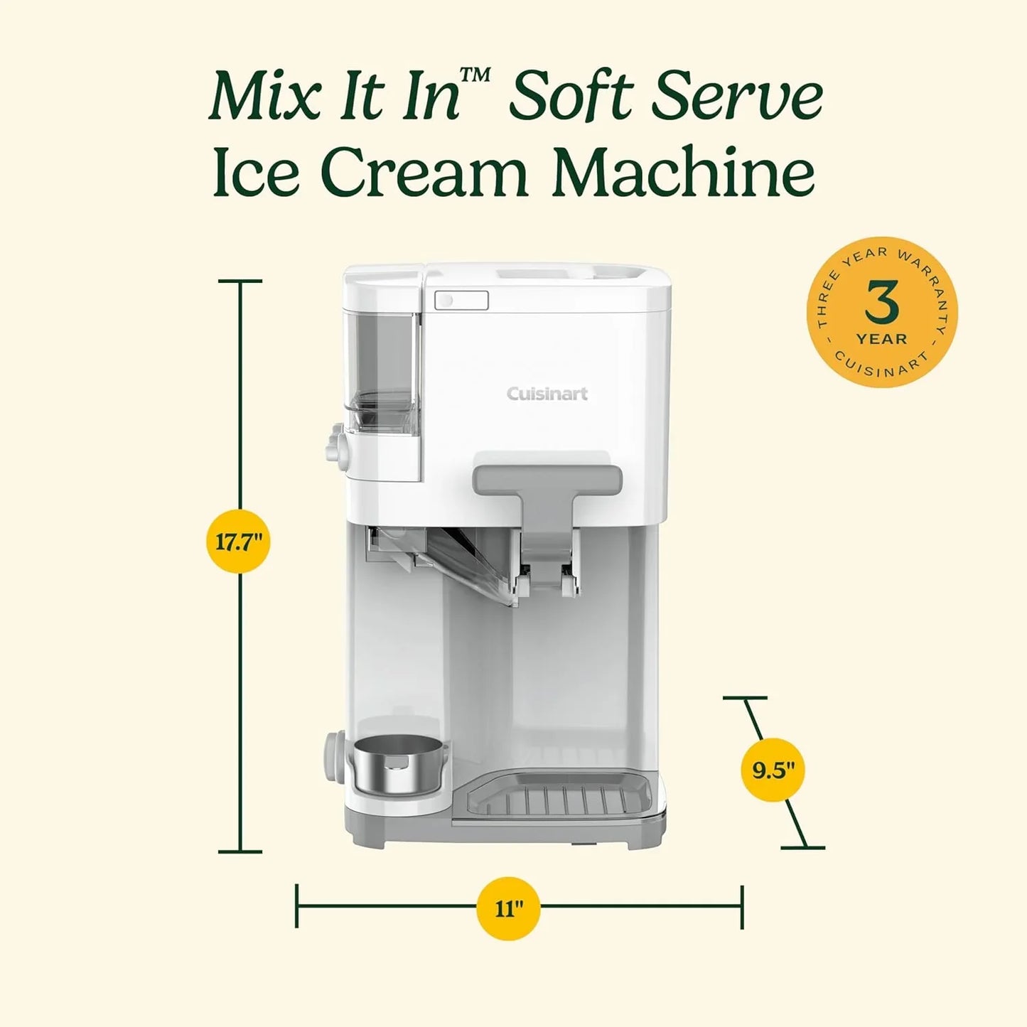 Cuisinart Soft Serve Ice Cream Machine- Mix It In Ice Cream Maker For Frozen Yogurt, Sorbet, Gelato, Drinks 1.5 Quart, White, ICE-48