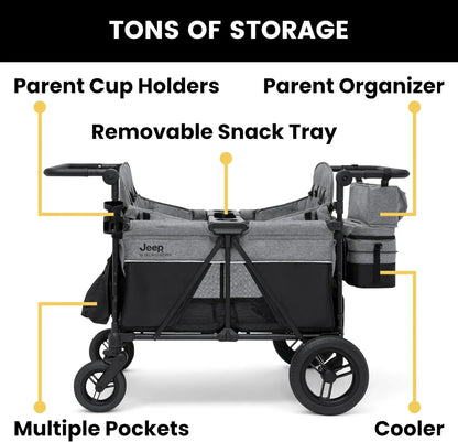 Jeep Wrangler Deluxe 4 Seater Stroller Wagon By Delta Children- Premium Quad Stroller Wagon For 4 Kids