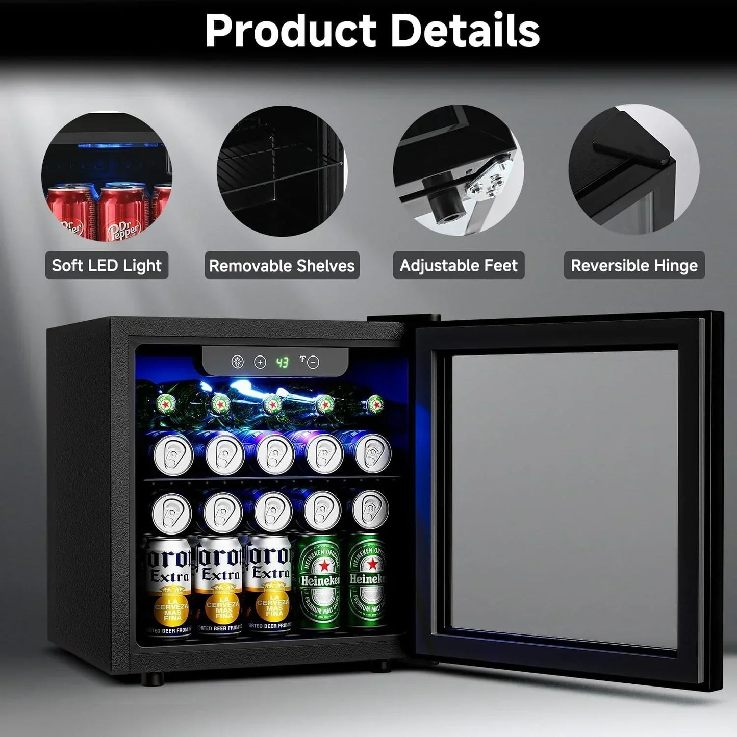 Beverage Refrigerator Cooler 126 Can Mini Fridge Glass Door For Drinks Soda Beer Wine Refrigerator