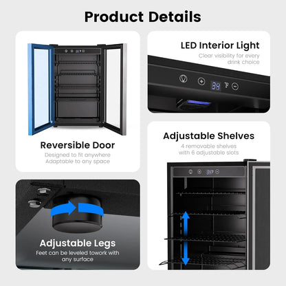 Beverage Refrigerator Cooler- 126 Can Mini Fridge Glass Door For Drinks Soda Beer Wine- Small Refrigerator For Office Bedroom Home Bar