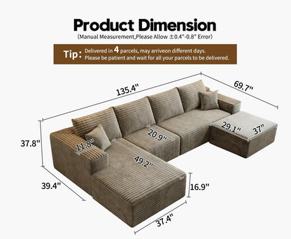 107.5 In. Cloud Modular Sectional Sofa Couch With L-Shape Chaise, Modern Minimalist Upholstered Couches For Living Room Bedroom