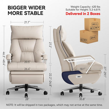 M80 Dual Motor Executive Office Chair With Footrest, Big And Tall, 420lbs, Beige